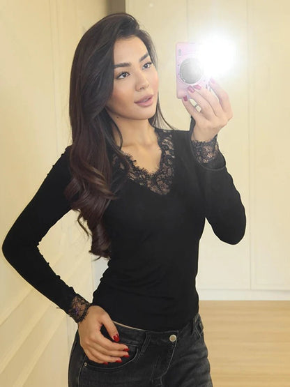 Evelyn Lace V-Neck Casual Top
