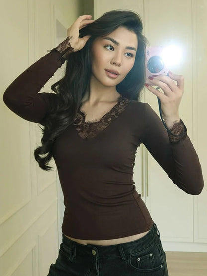 Evelyn Lace V-Neck Casual Top