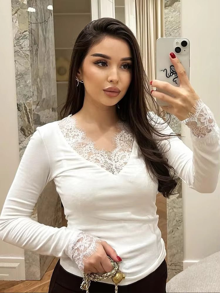 Evelyn Lace V-Neck Casual Top