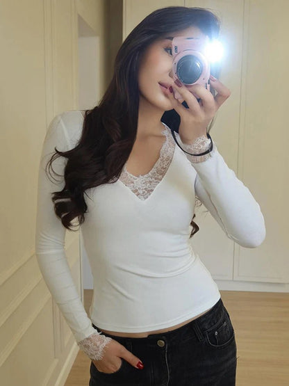 Evelyn Lace V-Neck Casual Top
