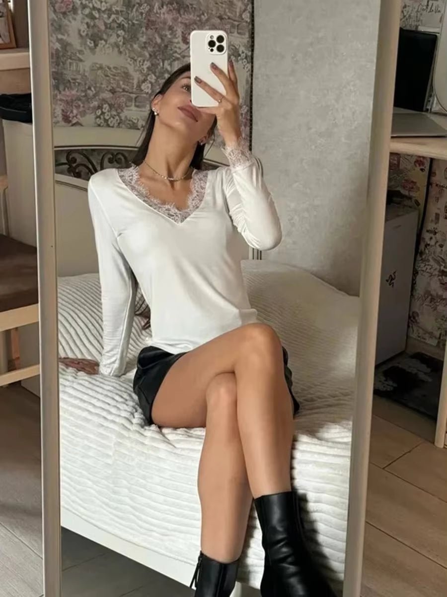 Evelyn Lace V-Neck Casual Top