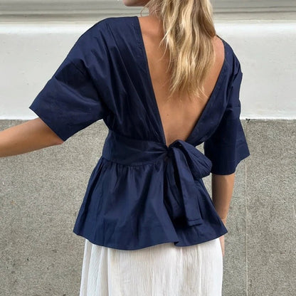 Monica Ruffled Backless Blouse