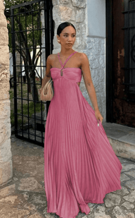 Julia Vestido Maxi em Chiffon Amassado