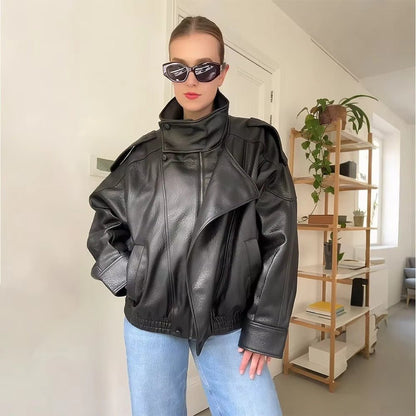 SOKYND Aleah Asymmetrical Leather Jacket Coats & JacketsgQ1767356248732269247BlackL