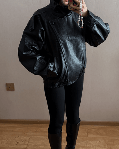 SOKYND Aleah Asymmetrical Leather Jacket Coats & Jacketsts1767356248731909587BlackXS