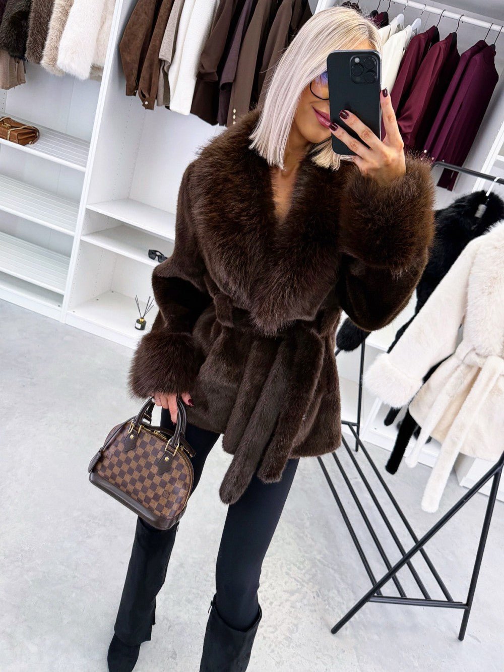SOKYND Amanda Belted Faux Fur Coat CoatSOKYND-207447-BRO-M-62871Dark BrownM