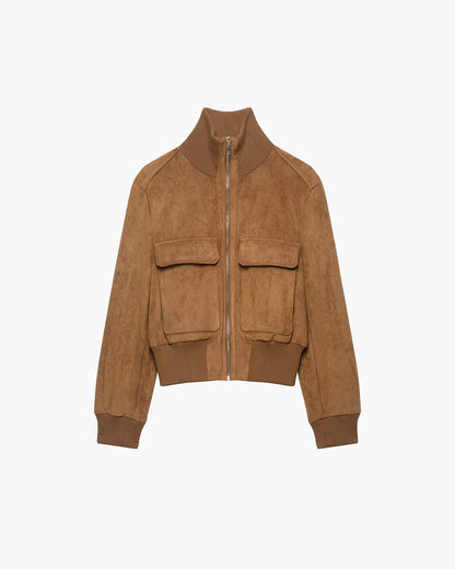 SOKYND Amanda Cropped Bomber Jacket JacketSOKYND-446487-TAN-XS-83479Light BrownXS