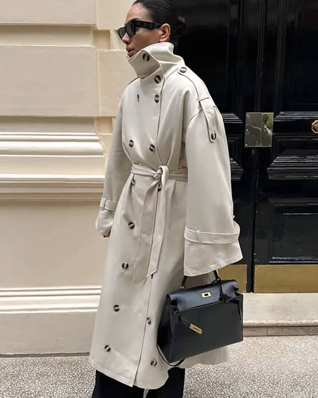 SOKYND Amanda High Neck Belted Trench Coat JacketsSOKYND-162071-CRE-L-69623CreamL
