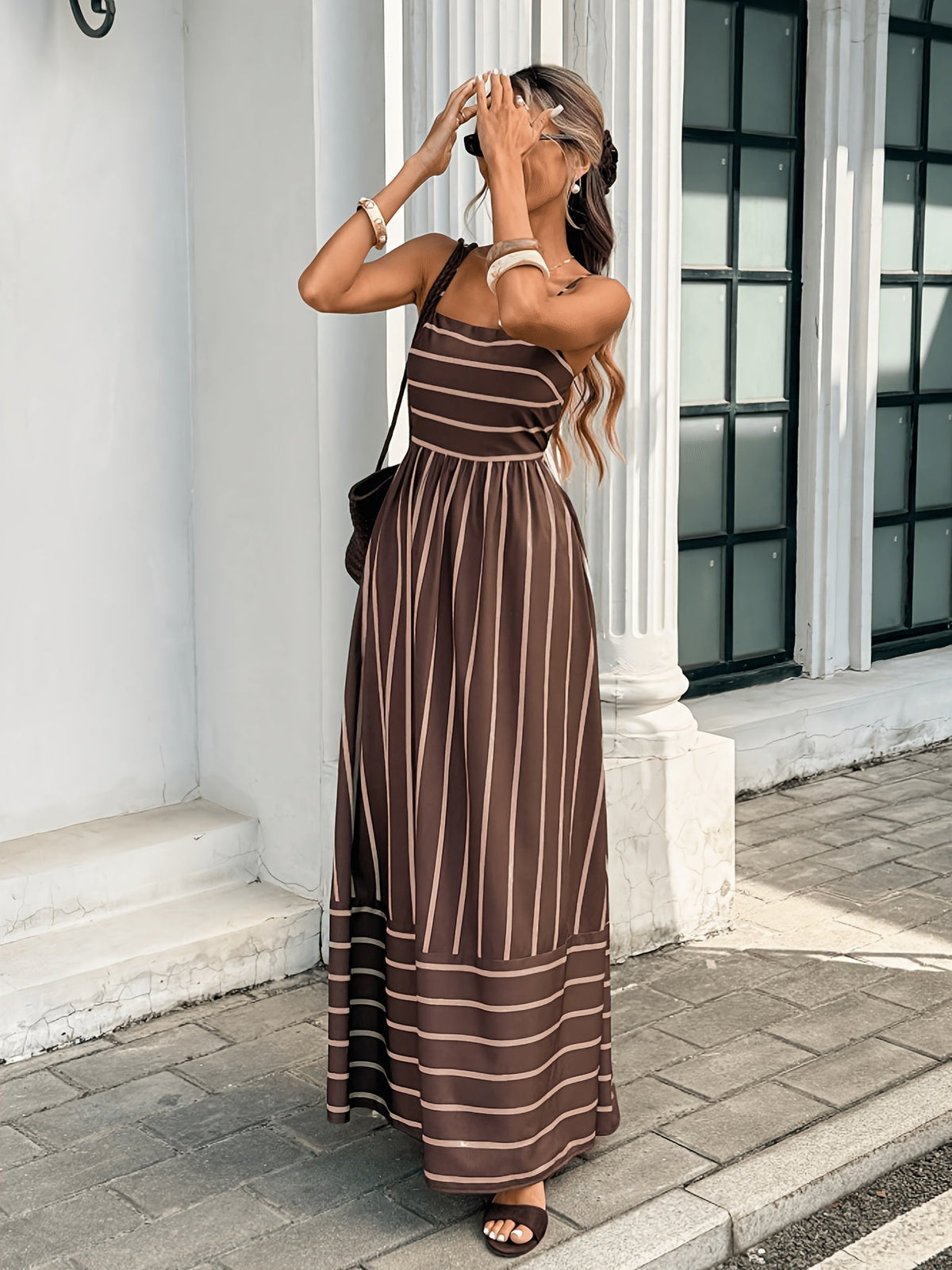 SOKYND Amara Striped Linen Slip Dress DressSOKYND-818263-BRO-S-45303BrownS