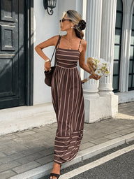Clara Vestido Slip em Linho às Riscas
