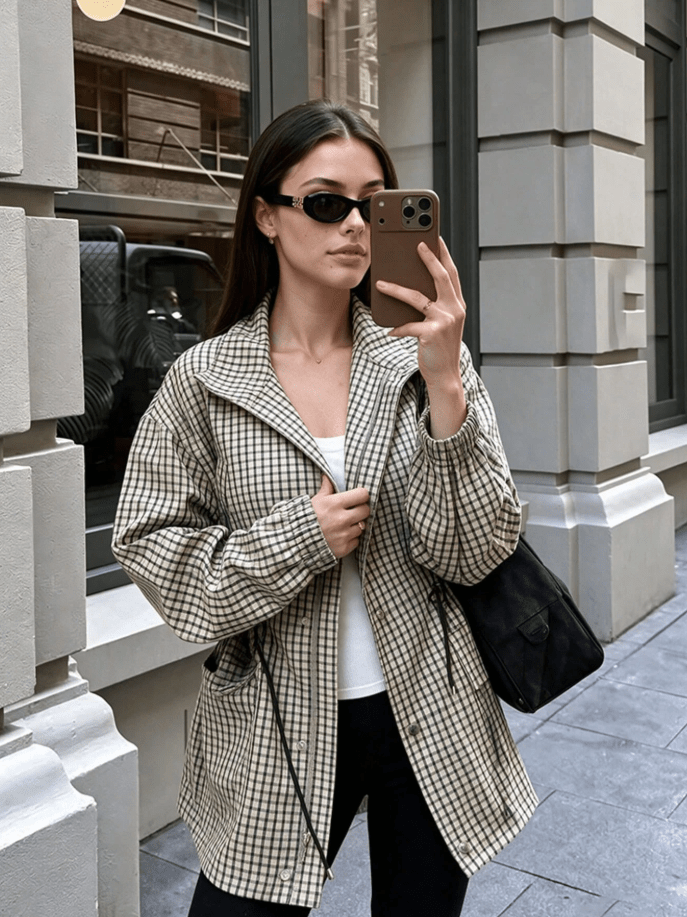 SOKYND Amelia High-Neck Plaid Jacket JacketSOKYND-703959-M-OS-28855M