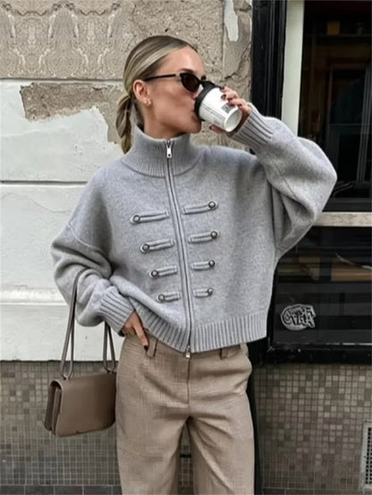 SOKYND Amelia Turtleneck Zip Knit Cardigan CardiganSOKYND-168535-GRE-O-89175GreyOne size