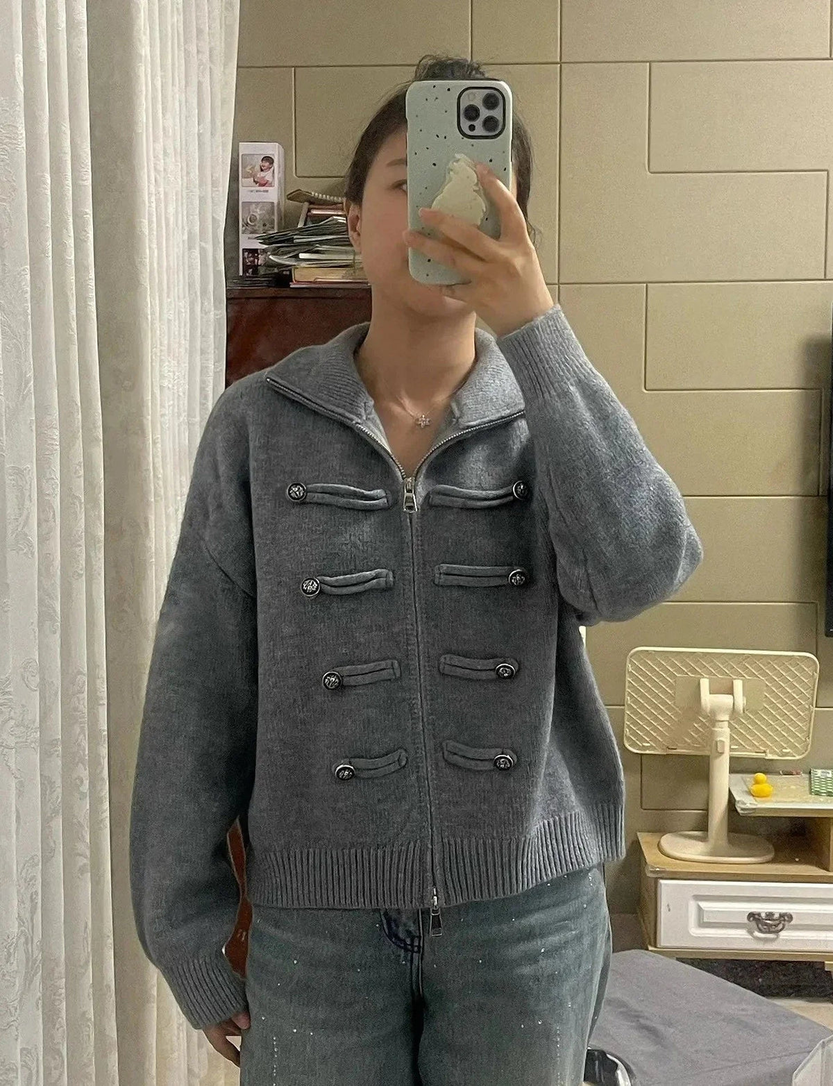SOKYND Amelia Turtleneck Zip Knit Cardigan CardiganSOKYND-168535-LIG-O-51319Light BlueOne size