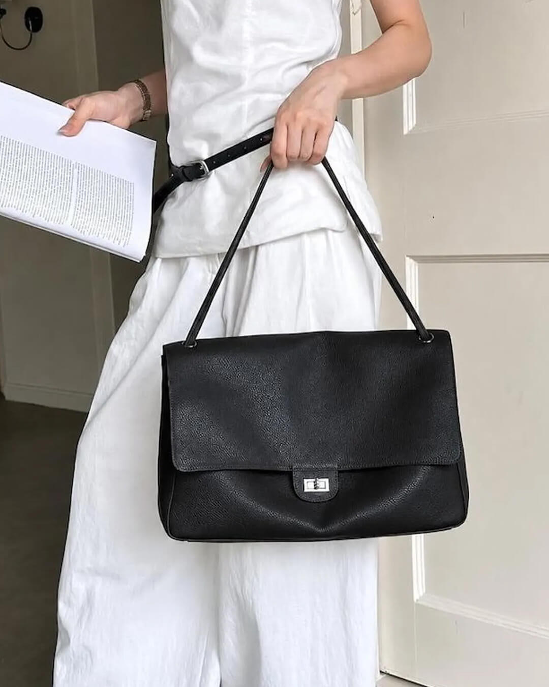 SOKYND Amelie Maxi Flap Leather Shoulder Bag BagSOKYND-400727-BLA-32-78359Black32x9x22 cm
