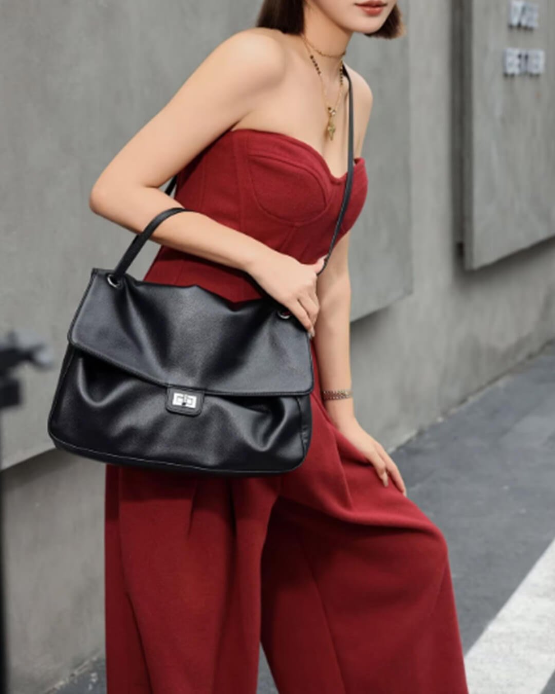 SOKYND Amelie Maxi Flap Leather Shoulder Bag BagSOKYND-400727-BLA-32-78359Black32x9x22 cm