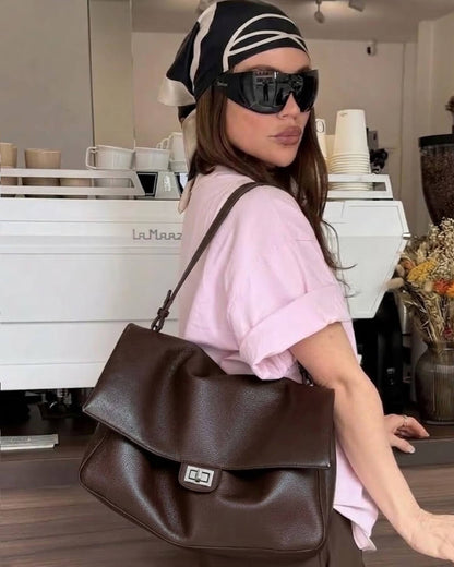 SOKYND Amelie Maxi Flap Leather Shoulder Bag BagSOKYND-400727-BRO-32-43895Brown32x9x22 cm