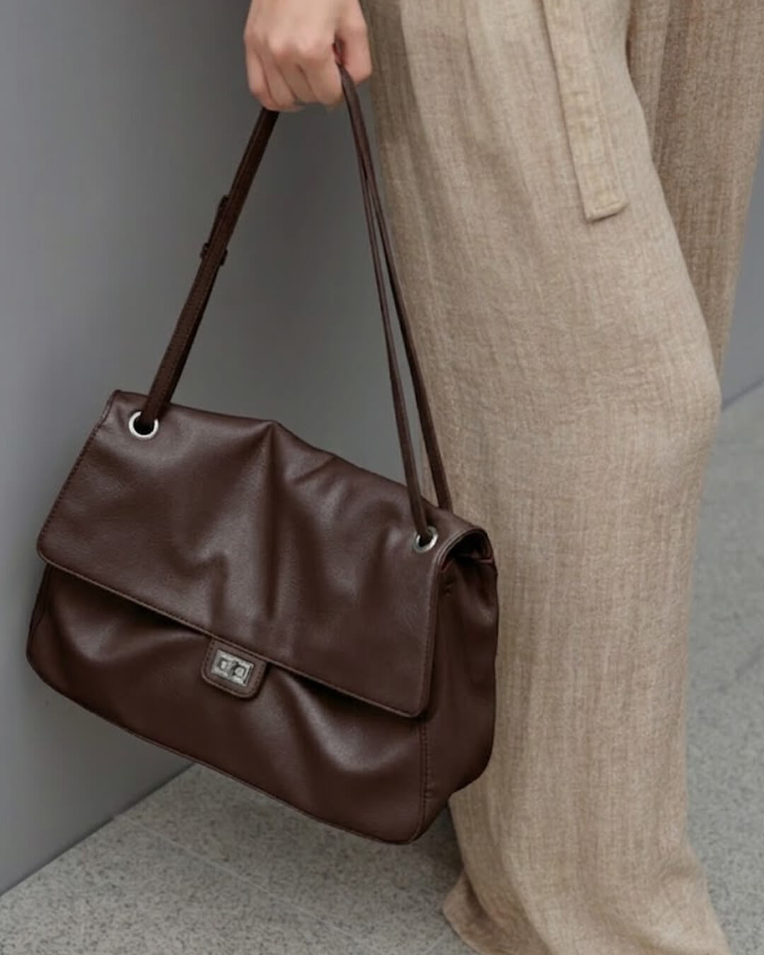 SOKYND Amelie Maxi Flap Leather Shoulder Bag BagSOKYND-400727-BRO-32-43895Brown32x9x22 cm