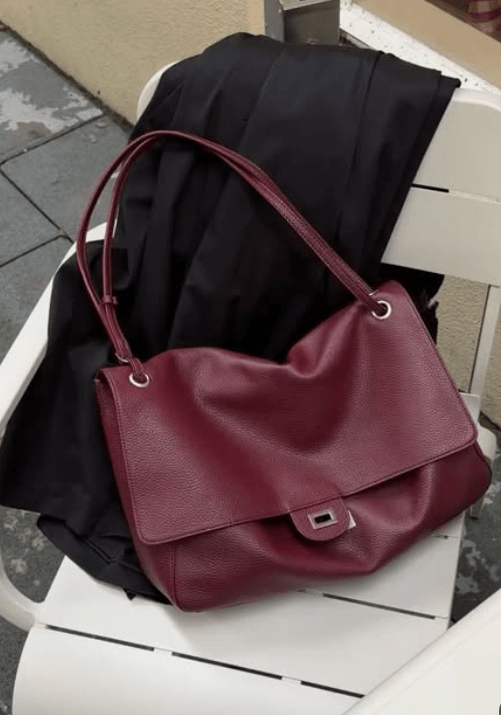 SOKYND Amelie Maxi Flap Leather Shoulder Bag BagBurgundy32x9x22 cm