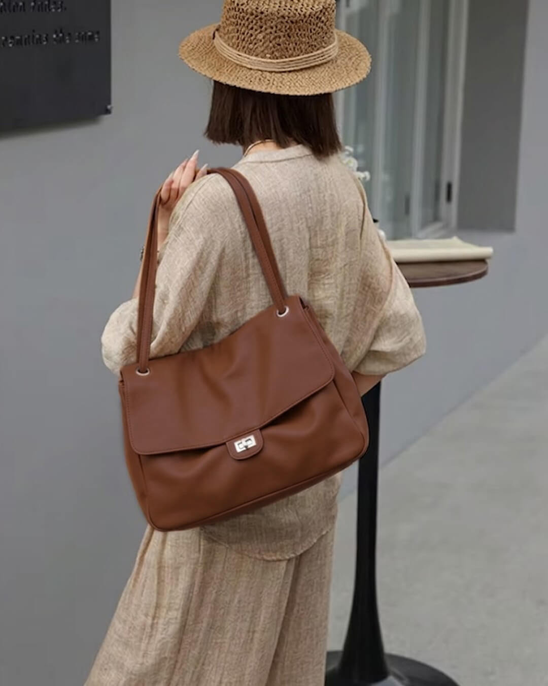 SOKYND Amelie Maxi Flap Leather Shoulder Bag BagSOKYND-400727-TAN-32-11127Light Brown32x9x22 cm