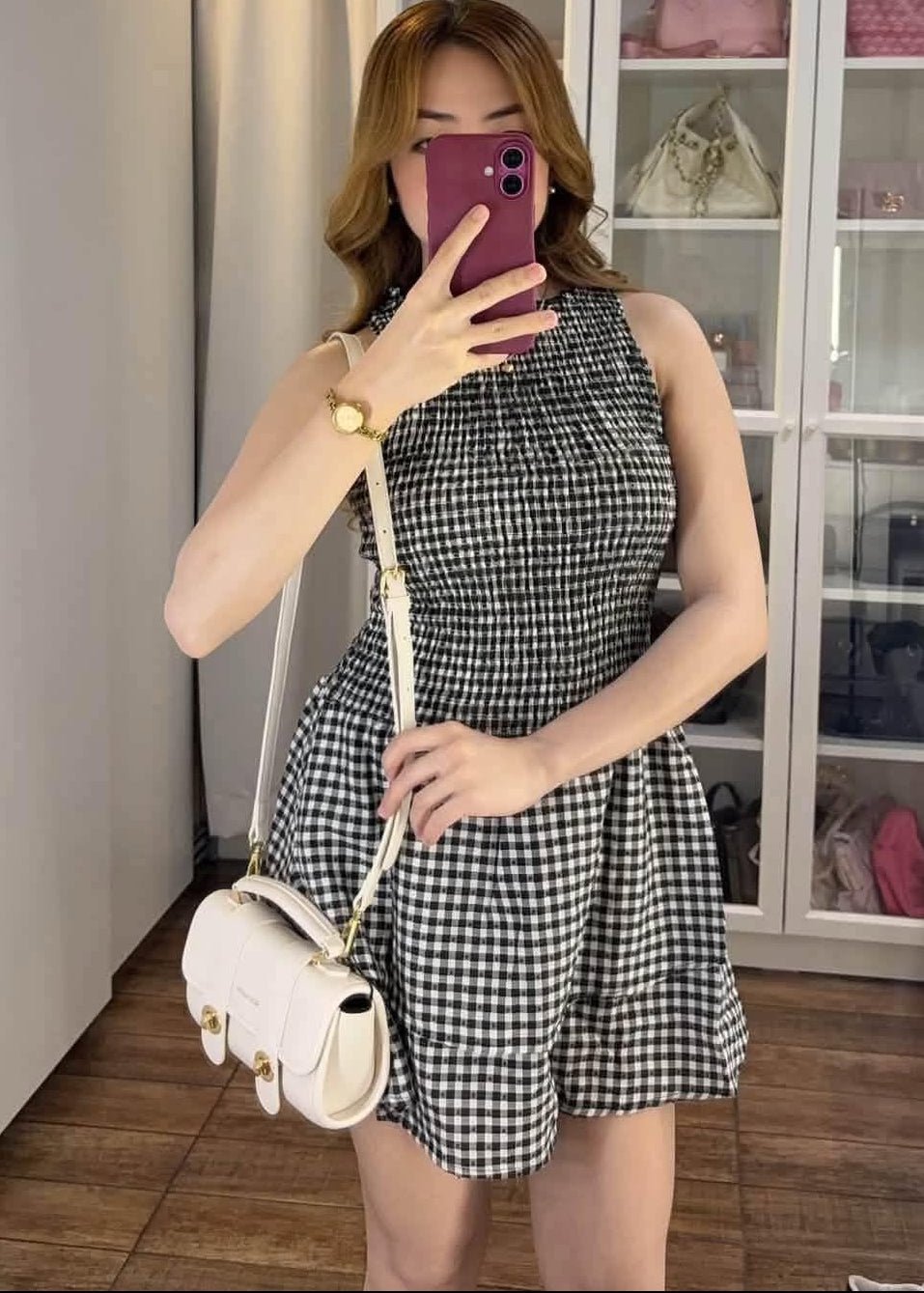 SOKYND Amelie Plaid Smocked Mini Dress DressSOKYND-260375-BLA-M-82039BlackM