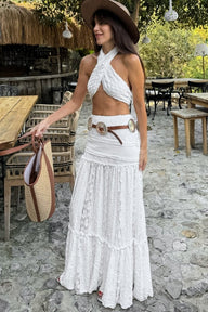 Saia longa Anastasia em renda com camadas