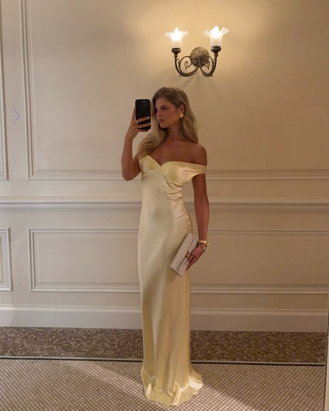SOKYND Aneta Off - Shoulder Satin Maxi Dress DressL