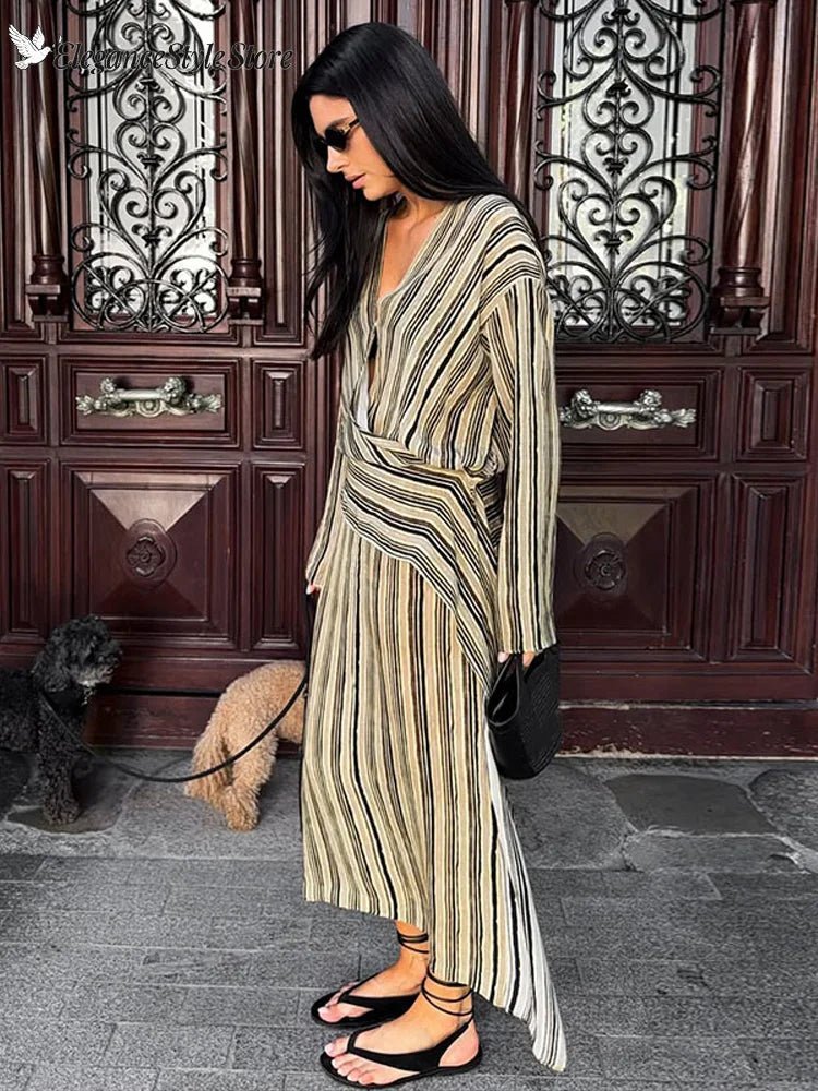 SOKYND Anne Striped Maxi V-Neck Dress DressSOKYND-778455-L-OS-83223L