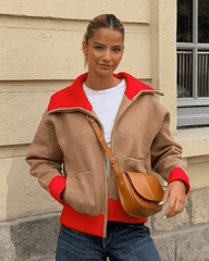 Cardigan Anne de Gola Larga Canelada e Blocos de Cor