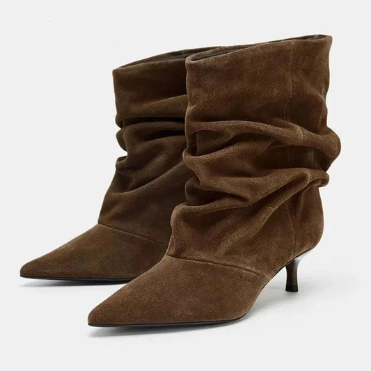 Annie Faux Suede Ruched Ankle Boots