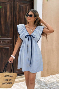 Anya Striped V-Neck Ruffle Mini Dress