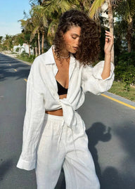 Arabella Cotton Shirt & Lounge Pants Set