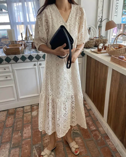 SOKYND Aurore V - Neck Embroidered Maxi Dress DressL