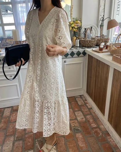 SOKYND Aurore V - Neck Embroidered Maxi Dress DressM