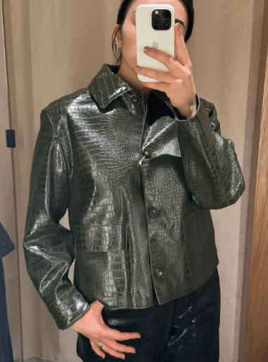 Ava Crocodile Embossed Leather Jacket