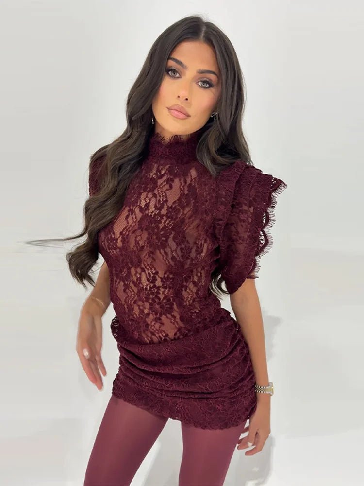 SOKYND Barbara Sheer Lace Slim Fit Dress Dresses1005010702995989-;aJ1774570739441278116RedS