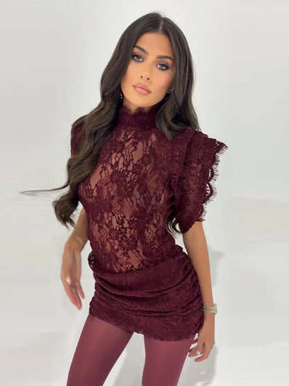 SOKYND Barbara Sheer Lace Slim Fit Dress Dresses1005010702995989-;aJ1774570739441278116RedS