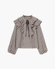 Ava Blusa com Folhos e Padrão Vichy