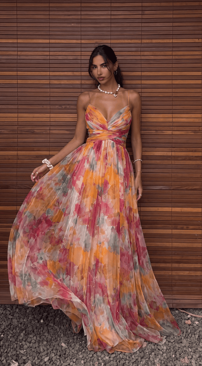 SOKYND Briony Floral Mesh Maxi Dress DressSOKYND-739799-ORA-S-62487OrangeS