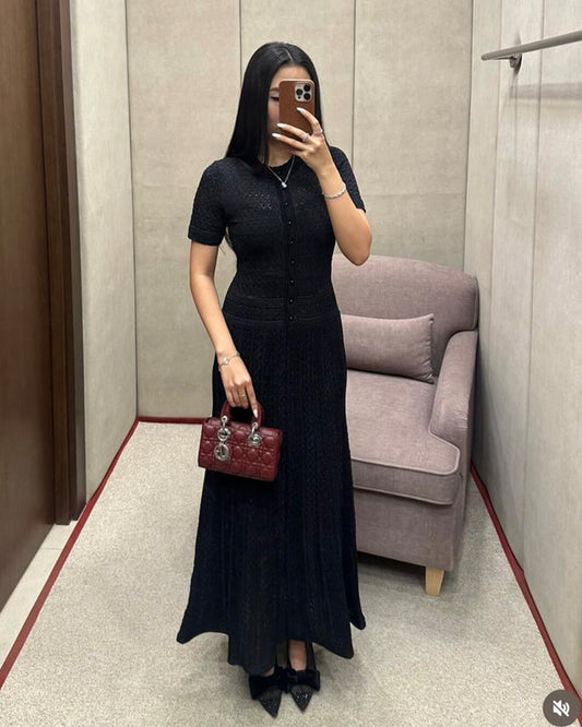 SOKYND Brynn Half Button Knitted Midi Dress DressBlackXS