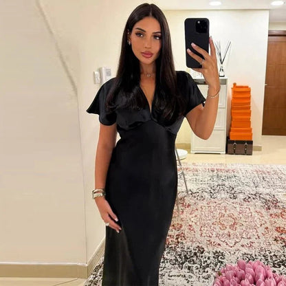 SOKYND Carina V Neck Satin Midi Dress DressesSOKYND-745879-PIN-XS-84247PinkXS
