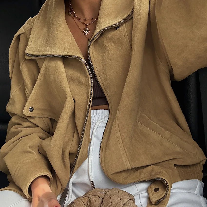 SOKYND Carla Faux Suede Oversized Bomber Jacket JacketSOKYND-331735-CAM-M-46743CamelM