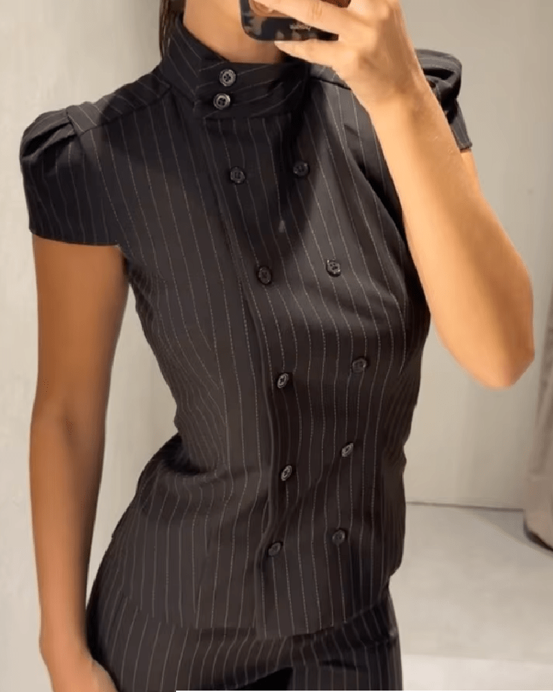 SOKYND Carla High Neck Plaid Fitted Blouse BlouseSOKYND-114967-BLA-M-39447BlackM