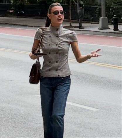SOKYND Carla High Neck Plaid Fitted Blouse BlouseSOKYND-114967-GRE-L-41143GreyL