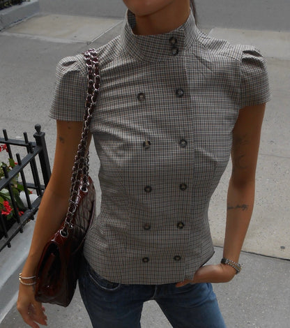 SOKYND Carla High Neck Plaid Fitted Blouse BlouseSOKYND-114967-GRE-S-75607GreyS