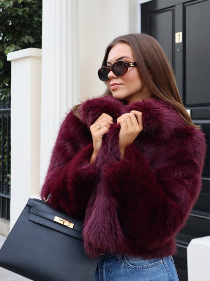 SOKYND Carley Faux Fur Coat Coats & JacketsEK1767356248745786144BurgundyS