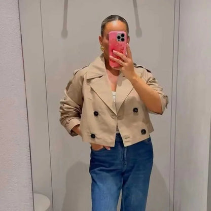 SOKYND Carmen Cropped Double Breasted Trench Coat CoatSOKYND-670935-BEI-S-82071BeigeS