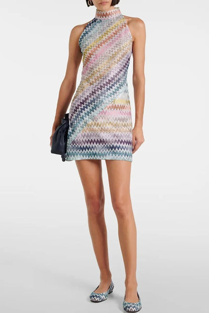 SOKYND Celeste Chevron Zigzag Knit Halter Mini Dress DressSOKYND-376087-DEF-XS-01335XS