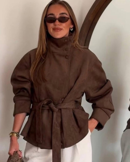 Clara Funnel Faux Suede Trench Coat