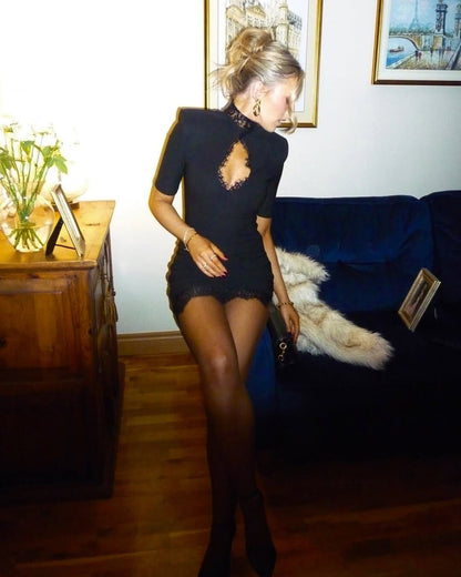 SOKYND Cyrene High Neck Lace Mini Dress DressesuL1767625273826582426BlackL