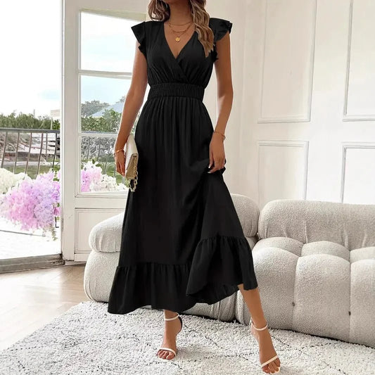 SOKYND Dahlia V-Neck Ruffle Swing Dress DressesSOKYND-143767-BLA-S-09655BlackS